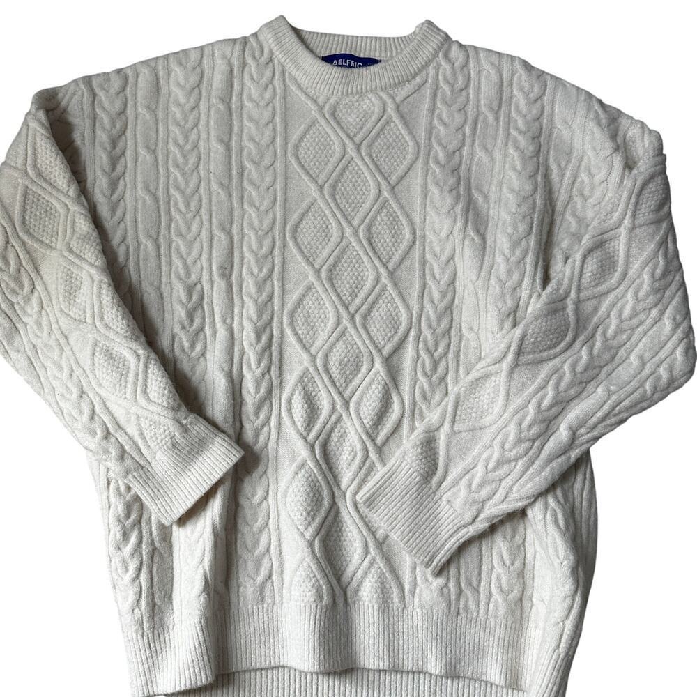 aelfric eden cable knit sweater cream fisherman size medium womens